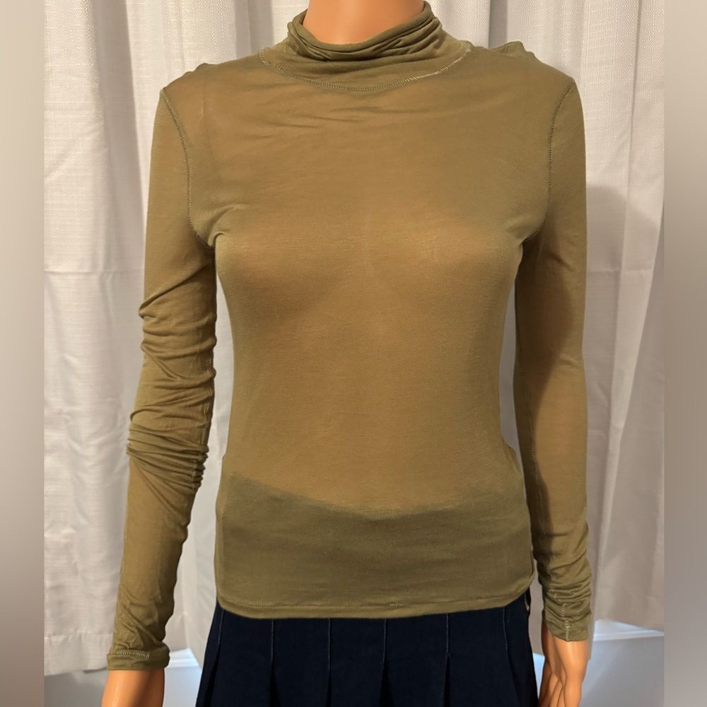 Cool Free People Intimately size SP olive green long sleeve semi sheer shirt